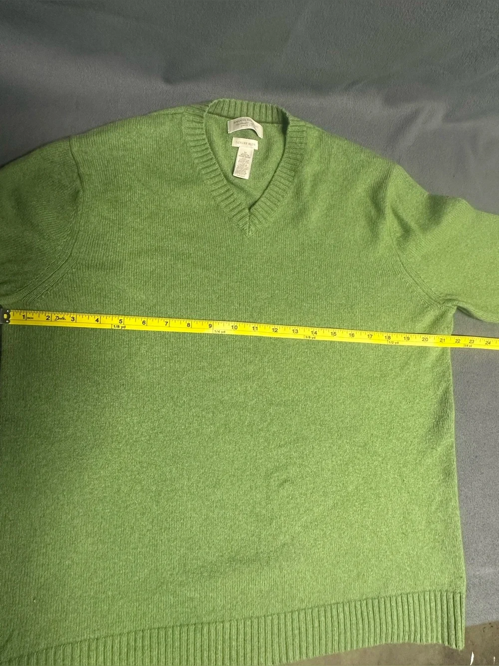 Banana Republic Bright Green V-Neck Sweater with Elbow Patches